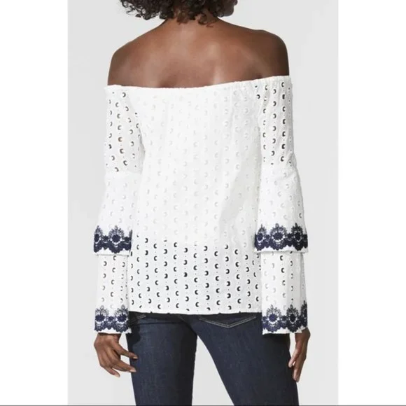 SOLD Bailey 44 Off Shoulder Embroidered White Eyelet Blouse - Picture 3 of 12